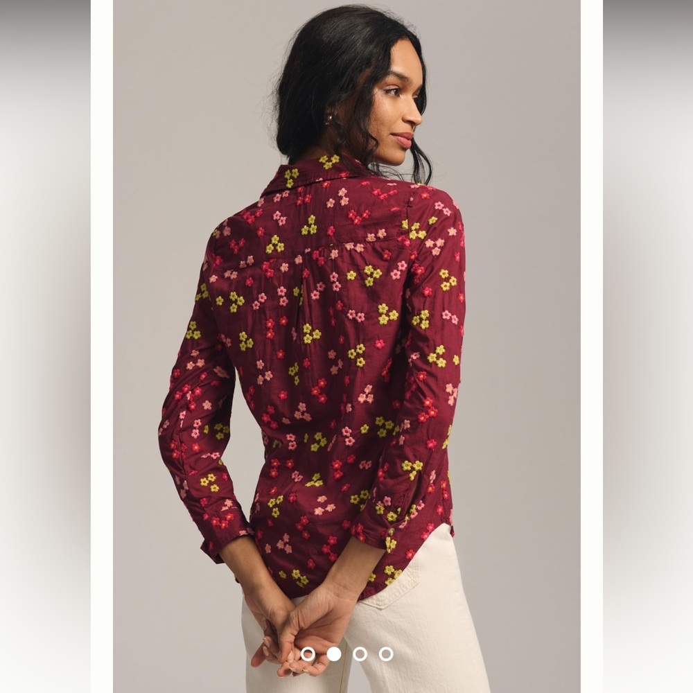 Anthropologie Maeve Embroidered Buttondown Blouse size large - Picture 3 of 7